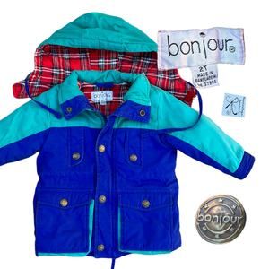 bonjour Colorblock Plaid Jacket Kids Sz 2T